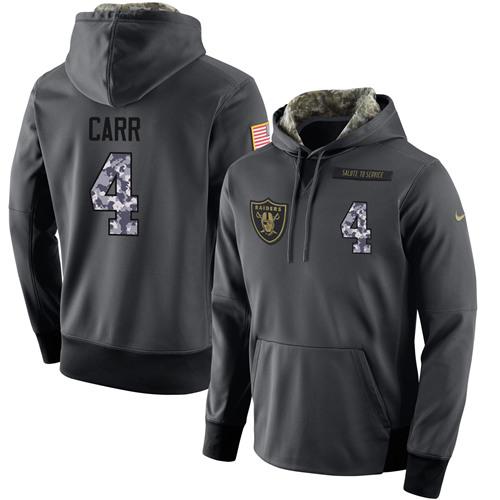 NFL Men's Nike Oakland Raiders #4 Derek Carr Stitched Black Anthracite Salute to Service Player Performance Hoodie - Click Image to Close